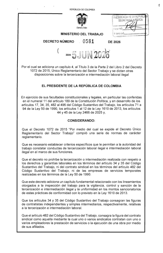 larepublica_co's tweet photo. #Atento | Ministerio de Trabajo expidió el decreto 0581 por el cual se imponen multas de hasta 5.000 salarios mínimos a las empresas y entidades que incurran en prácticas de tercerización e intermediación laboral ilegal https://t.co/ovHE9YKng5