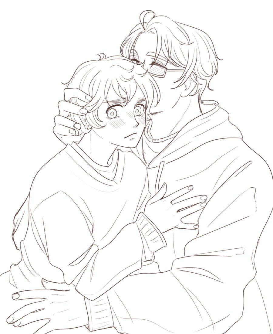 Arthurianlenda's tweet photo. (Extra drawing + Lore)
Arthur is a Romantansy writer and also disillusioned with love (he is Afonso's ex), Alfred is a bookstore worker who secretly loves Arthur's books. They meet each other after Alfred helps Arthur save a stay cat that couldn't get down from a tree. https://t.co/FLwenbkAnx