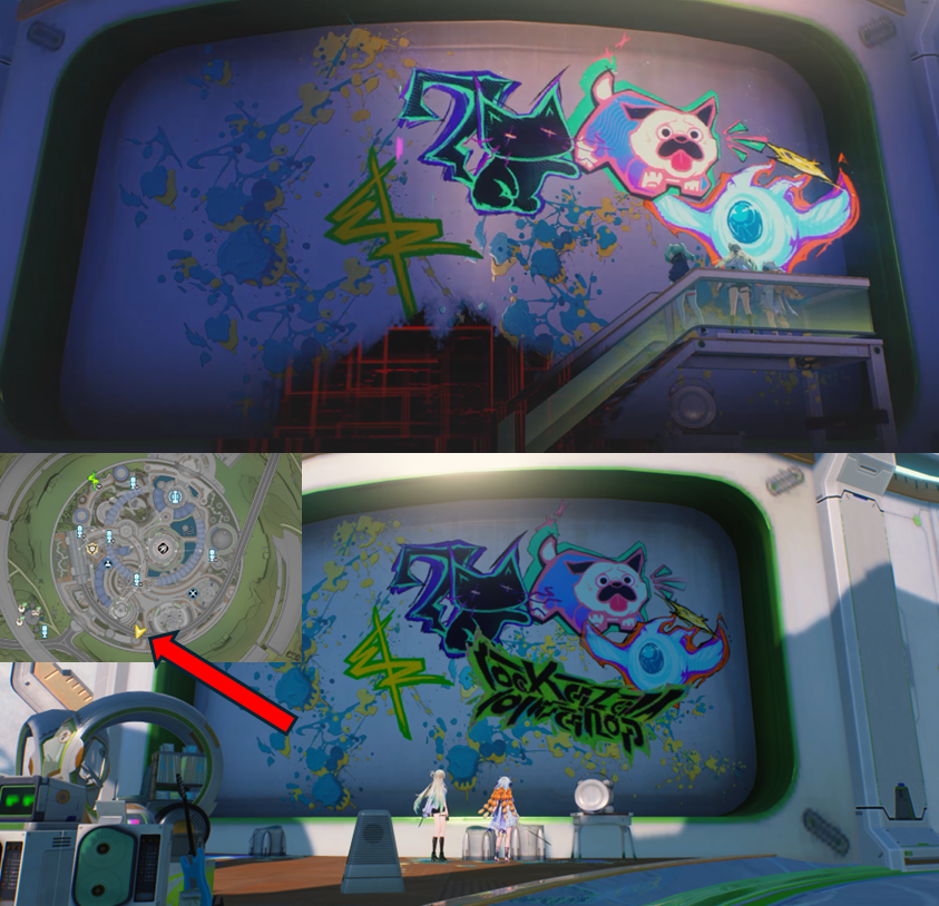 Apexeaglehsr's tweet photo. After you finished the Wuthering Waves x Cyberpunk: Edgerunners story. You can go to this location and you'll see the graffiti art drew by Rebecca, Sigrika and Lynea is still there.

I hope this is a permanent thing. https://t.co/BlTCJzP6WE