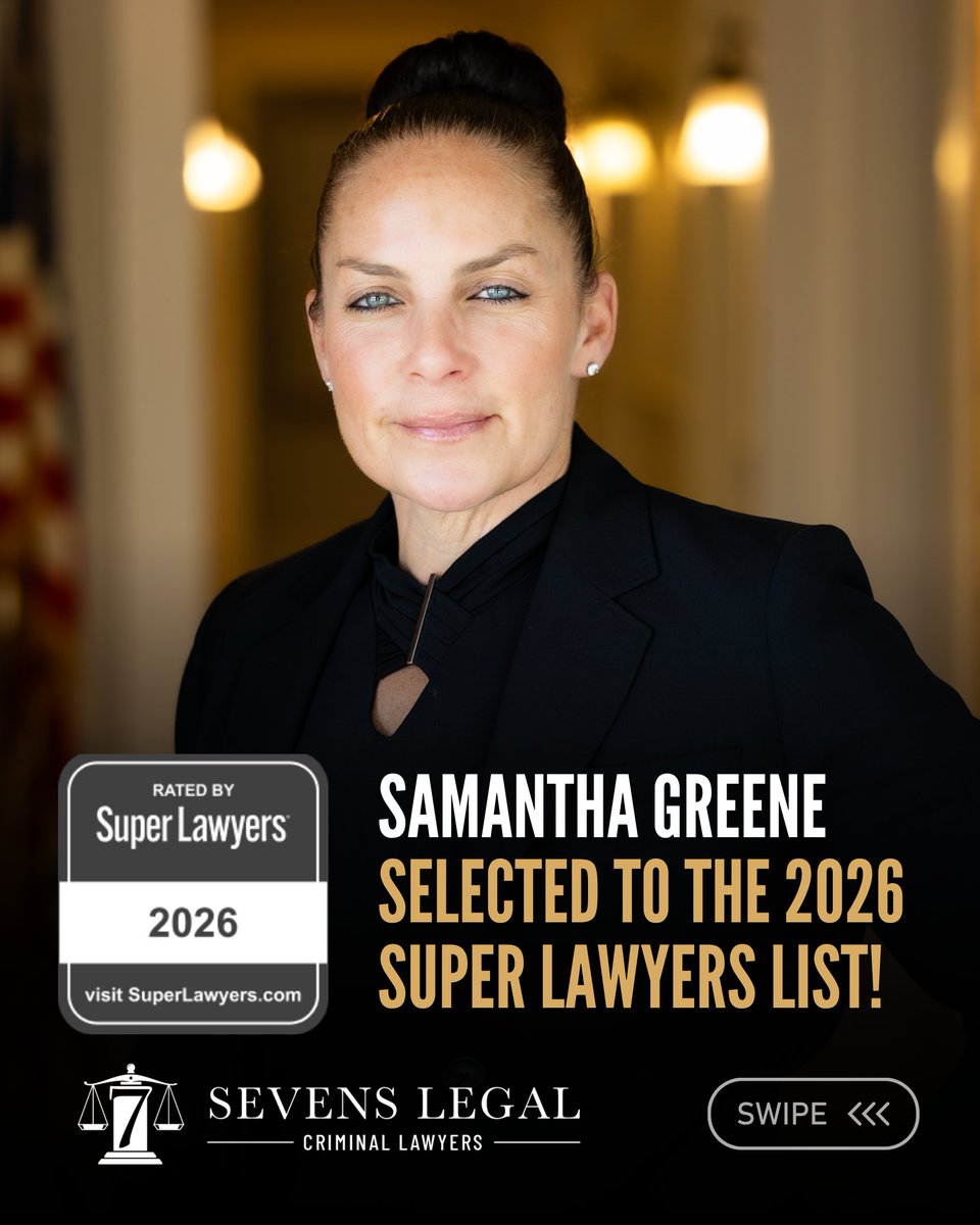 SevensLegalSD's tweet photo. 🏆 Sevens Legal attorney Samantha Greene has been named to the Super Lawyers list for the FOURTH consecutive year, a testament to the impact she continues to make in criminal defense law.

🏛️ Super Lawyers is a rating service that recognizes attorneys across practice areas based on peer recognition and professional achievement. Samantha’s selection to the Super Lawyers list for 2026 reflects her ongoing commitment to representing individuals facing serious criminal charges throughout San Diego County.

📞 Facing criminal charges can feel overwhelming and uncertain, which is why having a knowledgeable attorney in your corner can make a difference during the legal process. Call Sevens Legal today at (858) 777-7777 for a free legal consultation to discuss your case.

#SuperLawyers #SanDiego #CriminalDefense #SanDiegoCriminalDefense #SevensLegalCriminalLawyers

Sevens Legal Criminal Lawyers is led by Samantha Greene, Certified Criminal Law Specialist (State Bar of California Board of Legal Specialization), Dan Greene, Trial Lawyer of the Year (2019, Criminal Defense Bar Association of San Diego), and Kerry Steigerwalt, AV Preeminent® Rated (Martindale-Hubbell) for 10+ years. Our attorneys bring decades of combined criminal defense experience. Office: San Diego, CA.

Disclaimer: This post is for informational purposes only and does not constitute legal advice or create an attorney-client relationship. Past results do not guarantee future outcomes. Each case is unique and should be evaluated by a qualified attorney. For legal advice, please contact our office directly.