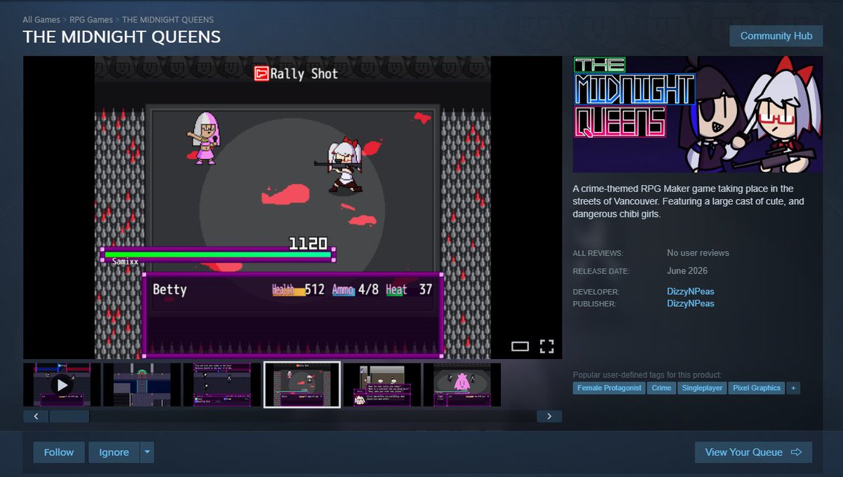 DizzyNPeas's tweet photo. My 2023 RPG Maker game, THE MIDNIGHT QUEENS (originally named Lin Quest) is coming to Steam! https://t.co/fpmXoLf7SZ