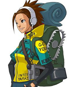 AA_Facts2's tweet photo. According to a developer Q&amp;A for Gyakuten Kenji 2 (Prosecutor's Gambit), the purpose of the trap on Tabby Lloyd's backpack is for her to catch food! 

"Whenever she has to stake out for an article, she's able to catch food from her trap. [Not to capture people for interviews]." https://t.co/2gA2s2DAOK