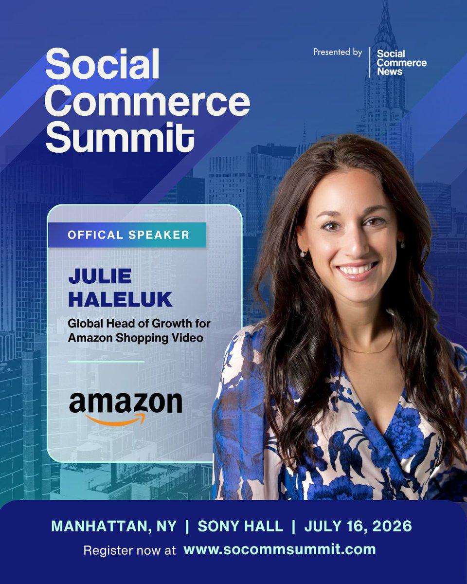 socomnews's tweet photo. Julie Haleluk, Global Head of Growth for Amazon Shopping Video, is joining Social Commerce Summit New York.

She leads growth across Amazon’s shoppable video experiences, including Amazon Live.

📍 Sony Hall 📅 July 16
https://t.co/0ZIUHiYWy5

#SocialCommerceSummit https://t.co/Pdwc2DLmeP