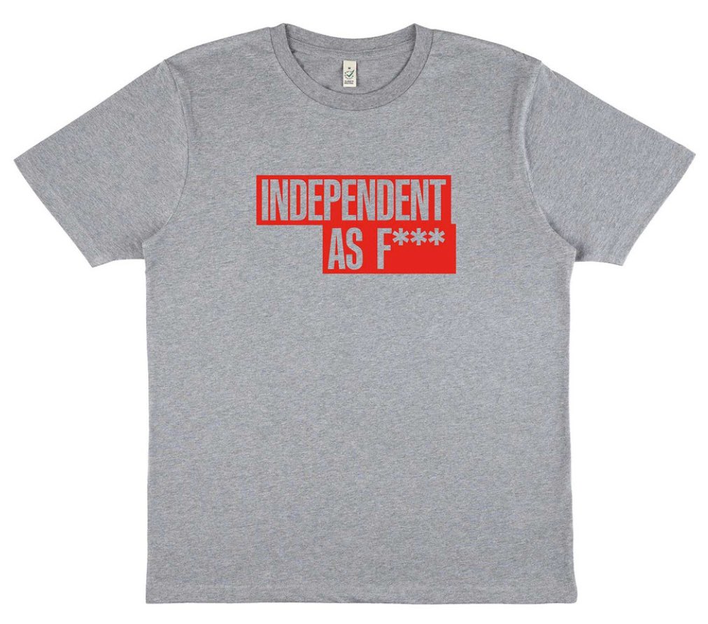 GrownUpRap's tweet photo. Special Edition ‘Independent As F***’ t-shirts are available to order now!⠀
⠀
Hyped to finally see these drop, in collaboration with @weare1of100 ⠀

🧵 Organic cotton ⠀⠀
✋ Hand-printed, small batches⠀⠀
👕 White &amp; grey⠀⠀
⠀⠀
🔗 Order here: https://t.co/YS6BMovnBU https://t.co/POPoKidkYJ