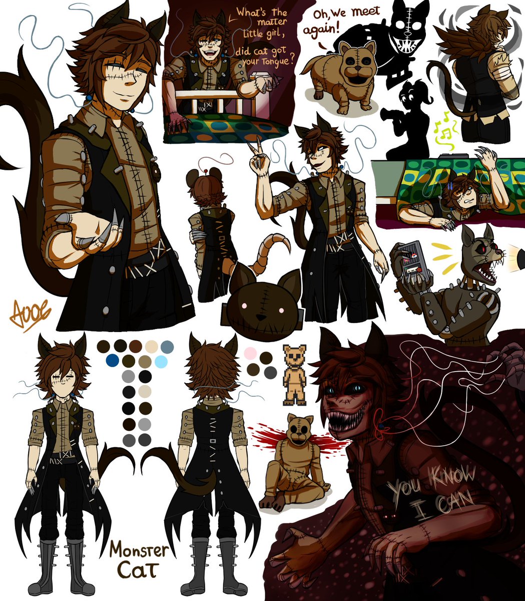 AApple006's tweet photo. Done with my Monster Cat's reference sheet now!
Original concept design by #wolfconf
Redesigns by me
#FNAC3 #monstercat #fivenightsatcandys https://t.co/qbbFUYomtn