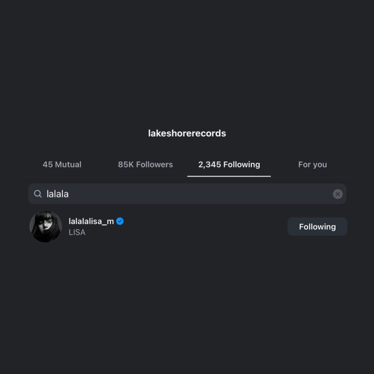 fileslm's tweet photo. lakeshore records, (american record label behind iconic film and television soundtracks like stranger things, john wick, the hunger games and the walking dead) followed lisa on instagram. https://t.co/W1pjoeksE6