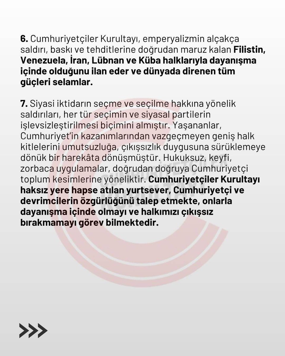 THalkMeclisi's tweet photo. İlk kez 24-25 Mayıs 2025'te toplanan Cumhuriyetçiler Kurultayı’nın ikincisi, 7 Haziran 2026'da Ankara’da, ülke genelinden gelen 257 delege ve yüzü aşkın konukla gerçekleştirilmiş, gerici ve emperyalist saldırılara karşı bağımsız bir emekçi cumhuriyeti mücadelesini yükseltme iradesini devralmıştır.