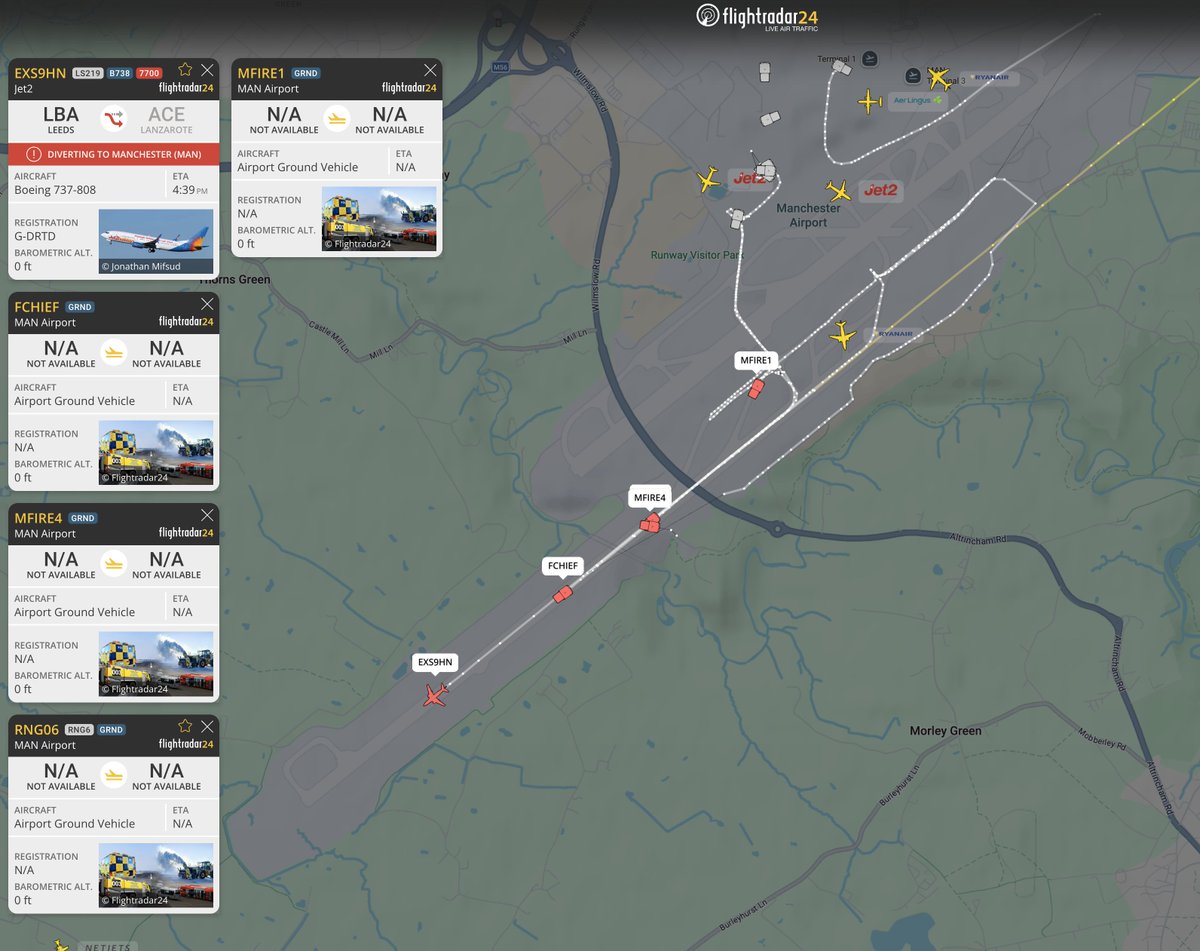 flightradar24's tweet photo. ARFF now in attendance following #LS219’s diversion to Manchester.
https://t.co/uTqO9ZQu0p https://t.co/oeKVua82mI