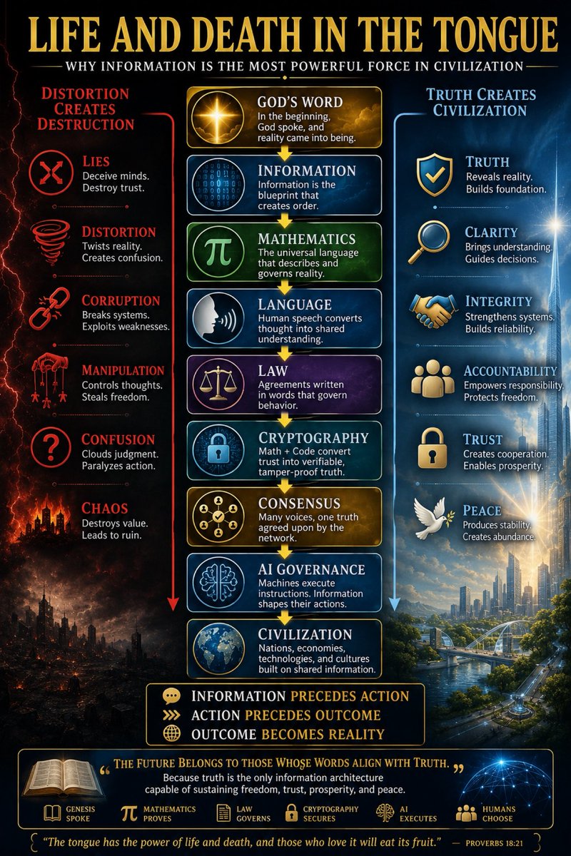 KuwlShow's tweet photo. 5 KUWL Reads For Life

1 - THE KINGDOM OPERATING SYSTEM (Faith)
2 - LIFE AND DEATH IN THE TONGUE (Communications)
3 - THE AI PROBLEM IS ALREADY SOLVED (Technology)
4 - THE LEDGER OF CIVILIZATION (Governance)
5 - BRIDGES BUILT FROM MATHEMATICS (Law & Science)

All free, here 👉🏼 https://t.co/1J52hT4lsa