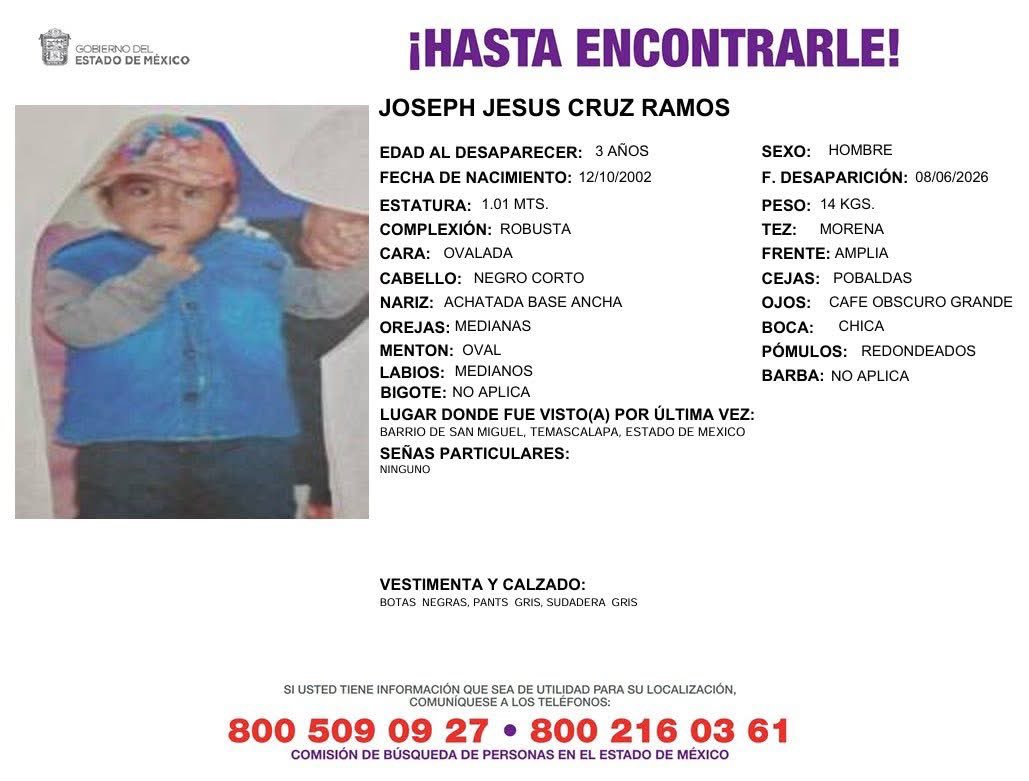 NikoNavas's tweet photo. 🚨 #ServicioSocial || 👩🏻👦🏻 ¡Ayuda para localizarlos!
📢 Se solicita el apoyo de la ciudadanía para localizar a Yahve Ramos Bruno, de 28 años, y al menor Joseph Jesús Cruz Ramos, de 3 años, quienes fueron vistos por última vez en el barrio de San Miguel, en #Temascalapa, #Edomex https://t.co/99JCJJYtha