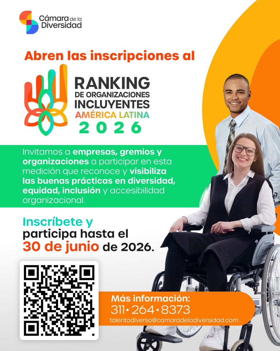 CamDiversidad's tweet photo. 📢 ¡La convocatoria ya está abierta!

El #RankingDeOrganizacionesIncluyentes 2026 abre sus inscripciones para todas las organizaciones que quieren medir, fortalecer y visibilizar sus avances en inclusión y accesibilidad. https://t.co/M18Qg7Jh91