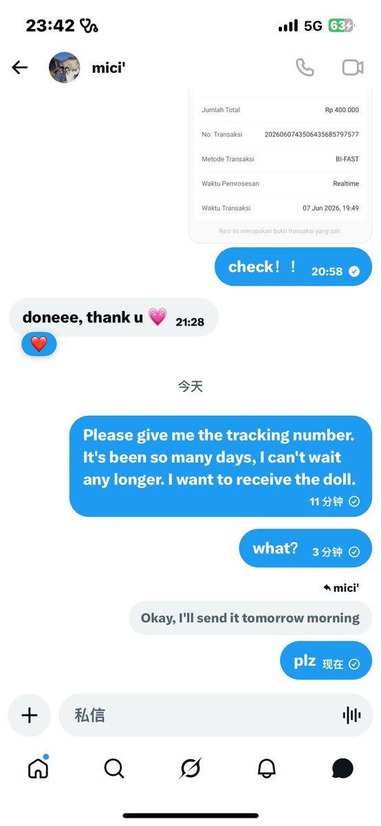 Soobinwiz's tweet photo. Saya rasa saya kena tipu. Orang ini dari Indonesia. Saya sudah bayar untuk bonekanya, tapi sampai sekarang belum dikirim. Sekarang dia tidak membalas pesan saya lagi. Saya punya bukti chat dan bukti transfer. Hati-hati kalau bertransaksi dengan orang ini.  kkyuping jjed bamjji https://t.co/hwH1Ar4uyl