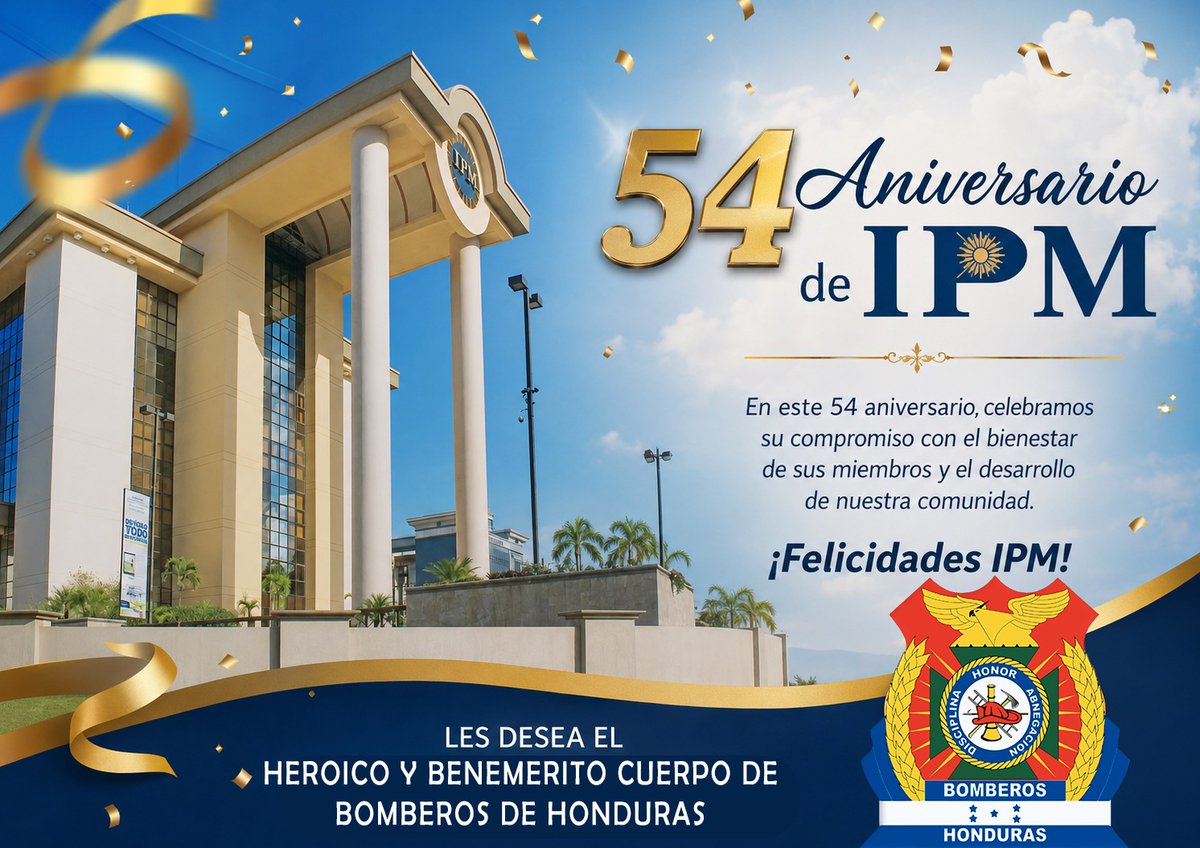 BomberosHn's tweet photo. El Cuerpo de Bomberos de Honduras felicita al @IpmhnO en su 54 aniversario, reconociendo su compromiso y valiosa labor en beneficio de sus afiliados 👏 https://t.co/5KanN1Iov3