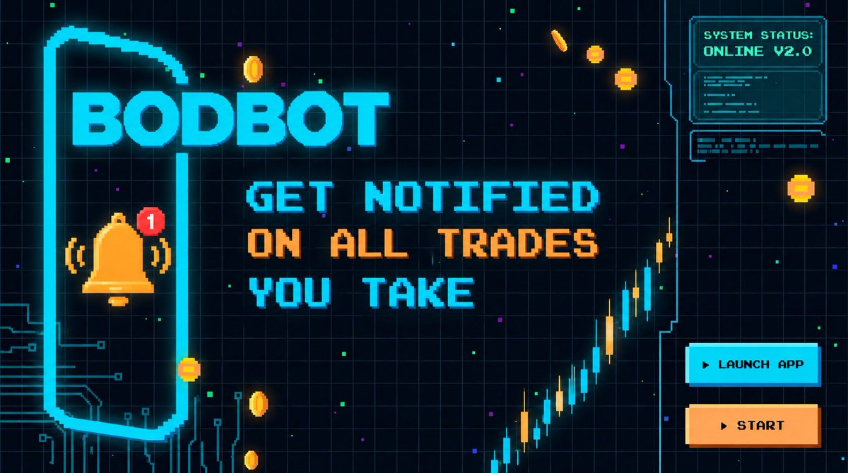 BODbot__'s tweet photo. Tired of constantly refreshing your dashboard to check your PnL? 

We fixed that. 

With BODBOT's real-time notification system, your AI agents report directly to you. Just link your wallet to our Telegram bot, and get instant push notifications whenever a trade executes or your PnL updates.

Never miss an execution. 
Set it up with /link <address> on Telegram and you're good to go!