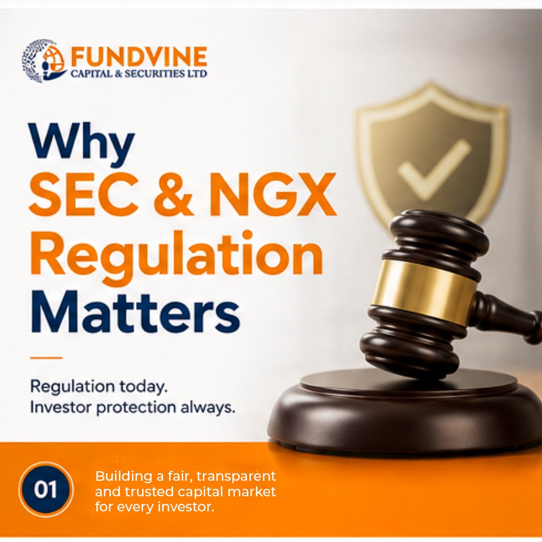 FundvineS's tweet photo. Why do SEC &amp; NGX regulations matter?

They help protect investors, promote transparency, support fair trading, and strengthen confidence in Nigeria's capital market.

A well-regulated market benefits everyone.

Learn more in our latest carousel.

📞 0702 655 2665 https://t.co/pUkccUPgRD