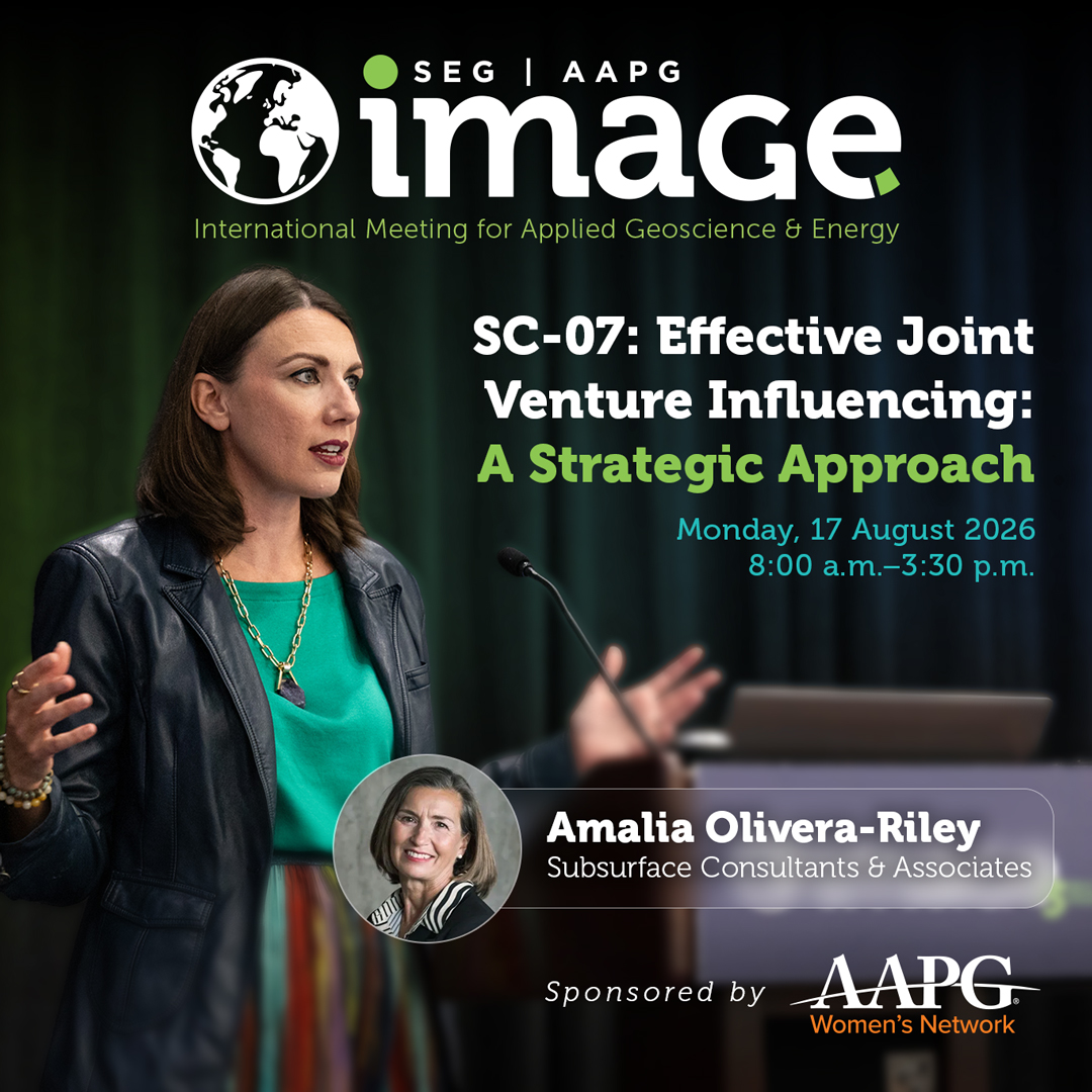 AAPG_WN's tweet photo. AAPG Women's Network proudly sponsors SC-07: Effective Joint Venture Influencing at #IMAGE2026 🌍

Led by Amalia Olivera-Riley | Mon 17 Aug, Houston Real case studies, role-play, 7 PDH.

Register 👉 https://t.co/ls98ofZVmH https://t.co/22fQm9HA7r