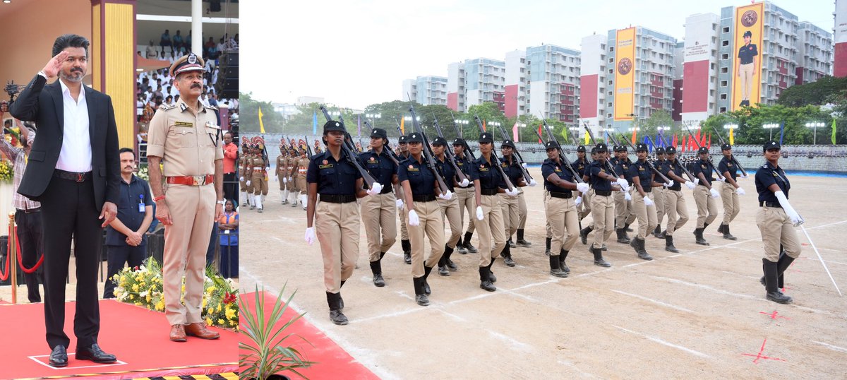 CMOTamilnadu's tweet photo. மாண்புமிகு தமிழ்நாடு முதலமைச்சர் திரு. ச.ஜோசப் விஜய் அவர்கள் இன்று (9.6.2026) சென்னை, எழும்பூர், இராஜரத்தினம் அரங்கத்தில் நடைபெற்ற 
சிங்கப்பெண் சிறப்பு அதிரடிப்படை  தொடக்க விழாவில், பெண் காவலர்களின் அணிவகுப்பு மரியாதையை ஏற்றுக்கொண்டார்.
#CMJosephVijay‌ https://t.co/KWMDxJZhGF