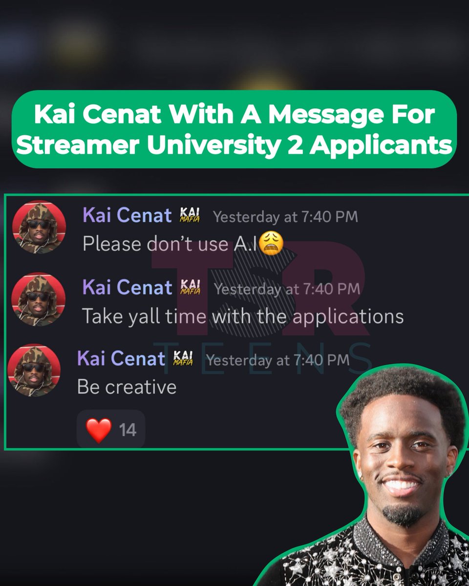 shaderoomteens's tweet photo. Kai Cenat shared a message in his Discord server to let Streamer University 2 applicants know what he’s looking for this year 🗣️ 

📸: @gettyimages | ✍🏾: #TSRStaffTC https://t.co/hF9o4aGGNs