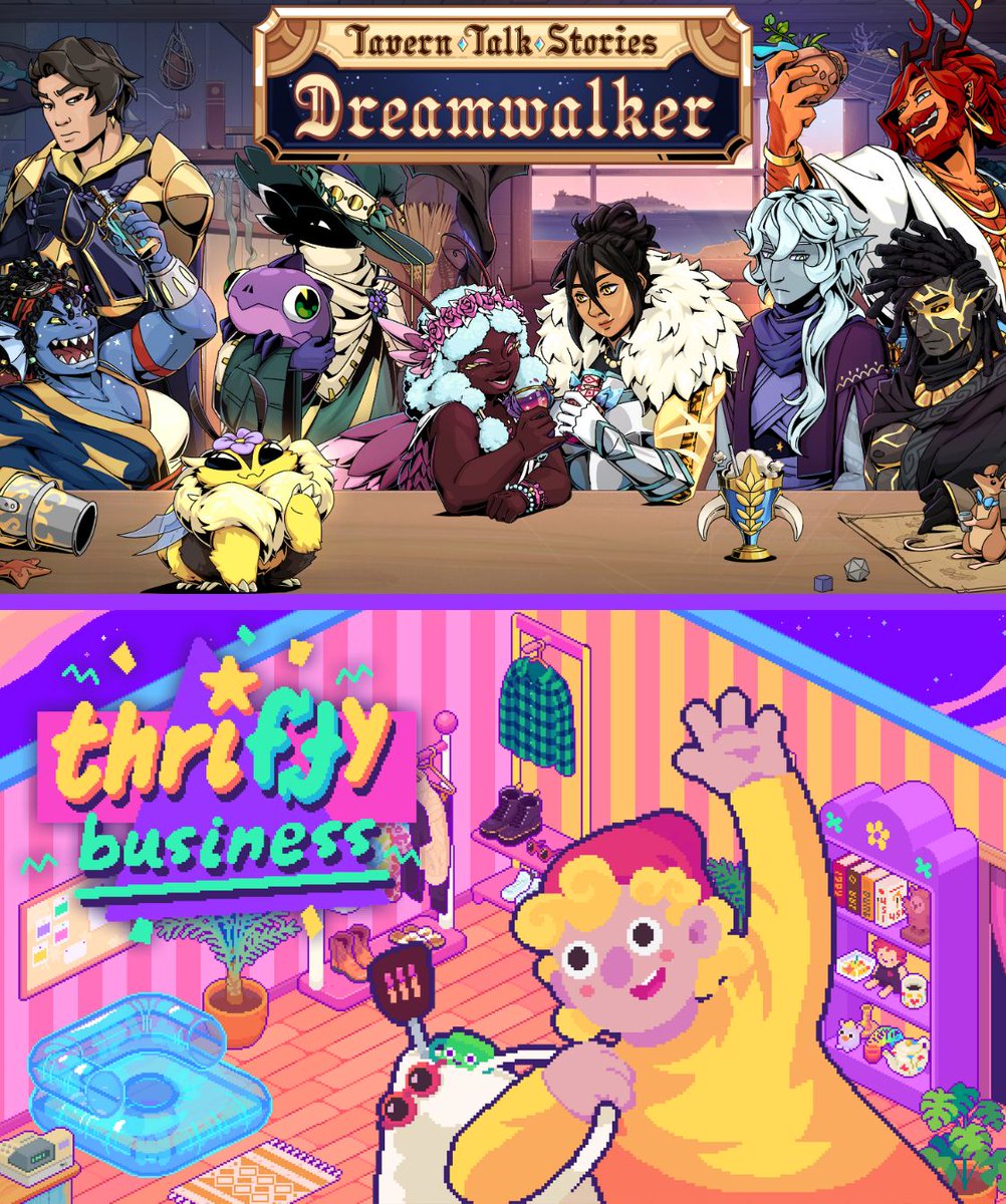 SpellgardenDevs's tweet photo. Tavern Talk Stories: Dreamwalker is OUT NOW! 🍹

A D&amp;D-inspired visual novel where you mix drinks as the tavern owner!

And because everyone needs to get to know their quirky customers a lot more in our opinion, we’ve teamed up for a Thrifty Business x Dreamwalker bundle! 🥳 https://t.co/hgyE3o2NGf