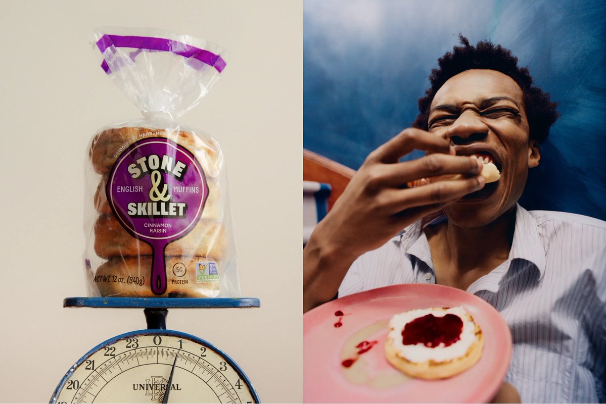 TweetsByTBI's tweet photo. For Wedge’s Stone&amp;Skillet rebrand, fashion photographer Paul Hempstead was hired to shoot the English muffins as a brand campaign focused on mood, composition and colour. https://t.co/x7HtoIr2ZH