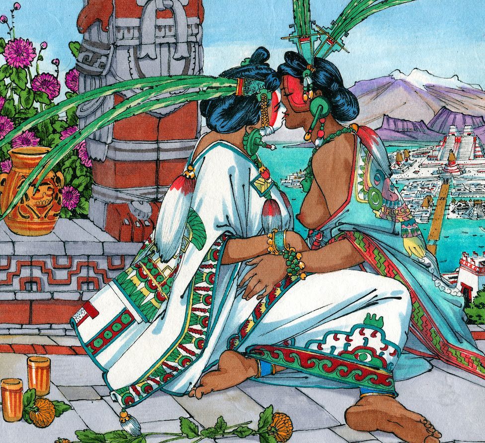MiCorazonMexica's tweet photo. Pride in Tenochtitlan.

I painted Los Príncipes Mexicas as a vision of two young noblemen in love at the heart of the Mexica capital. Seated among flowers and offerings, with the temples of Tenochtitlan rising behind them, they share a moment of affection above the city they call home.

For my queer artwork and stories:

https://t.co/zPSgZbU79j
