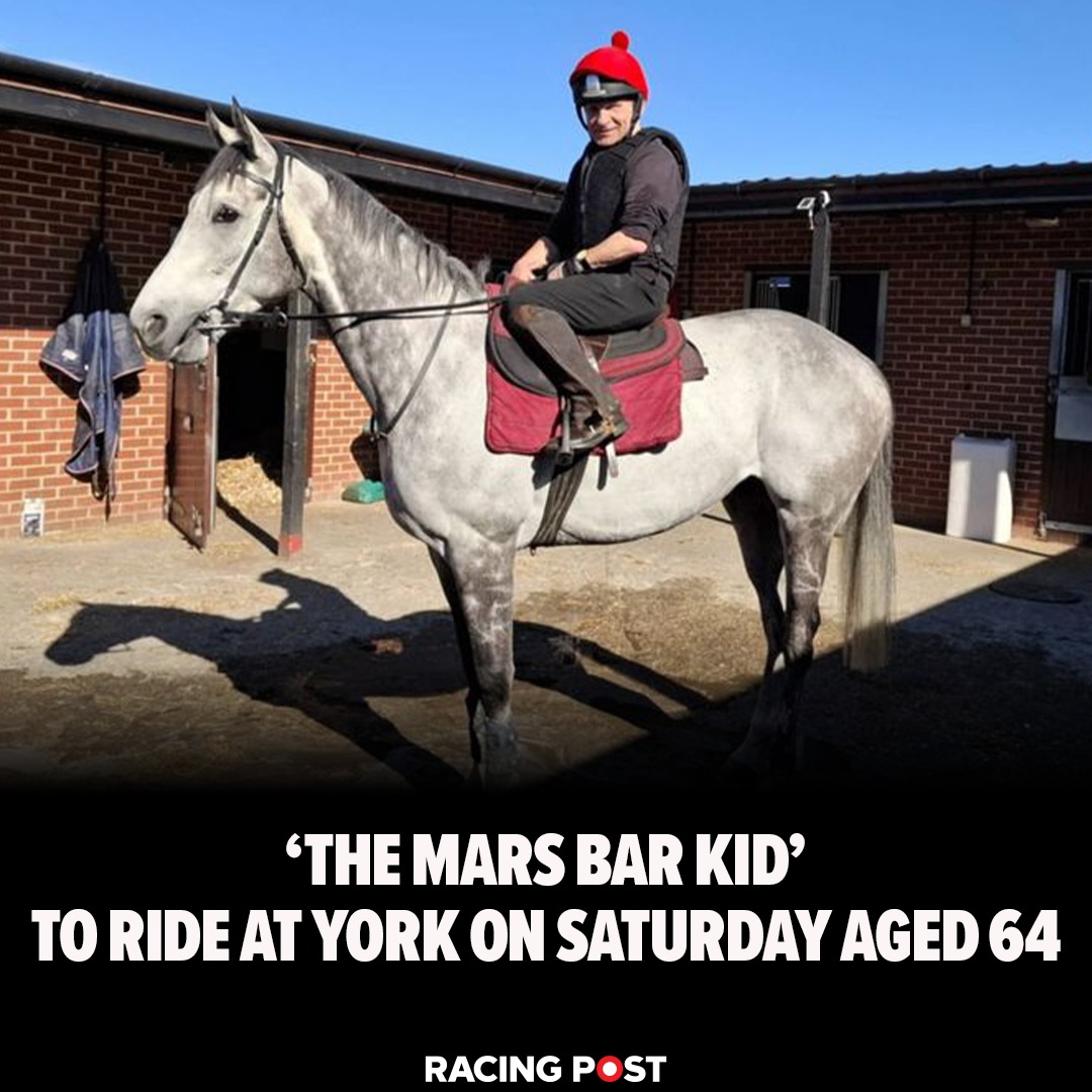 RacingPost's tweet photo. Brian Theaker, who became famous for feeding a horse a Mars bar that caused it to fail a drug test more than 40 years ago, is looking forward to the chance to ride a belated first winner on Saturday at the age of 64