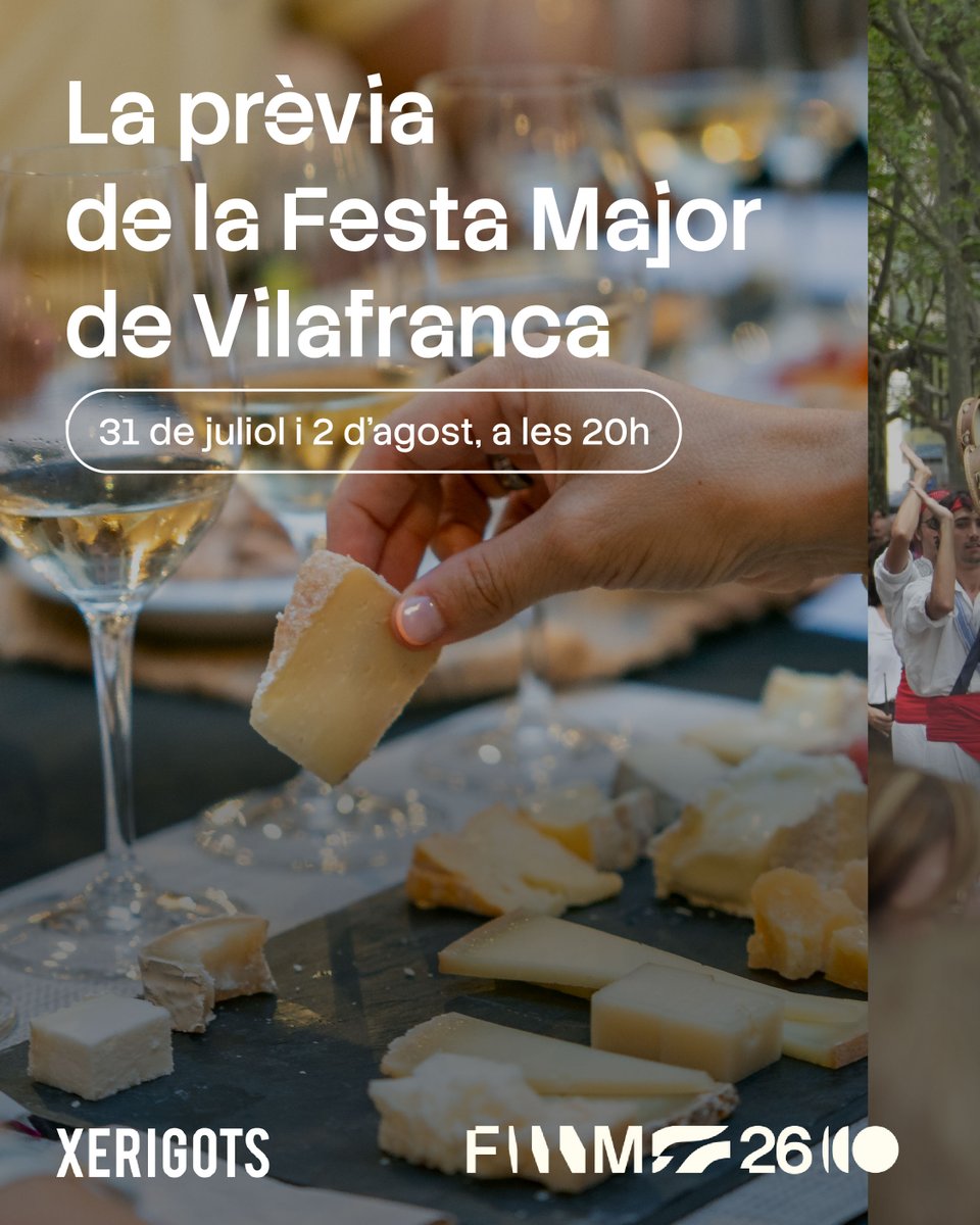 xerigots's tweet photo. 🧀✨ Torna La Prèvia de la Festa Major de Vilafranca!

Una experiència per començar a viure la Festa Major d’una manera diferent: història, cultura, vins i una selecció de formatges Xerigots al pati de la Casa Marcet - seu de Llach - Serra (Av. Tarragona, 40). https://t.co/279EJFlkxe