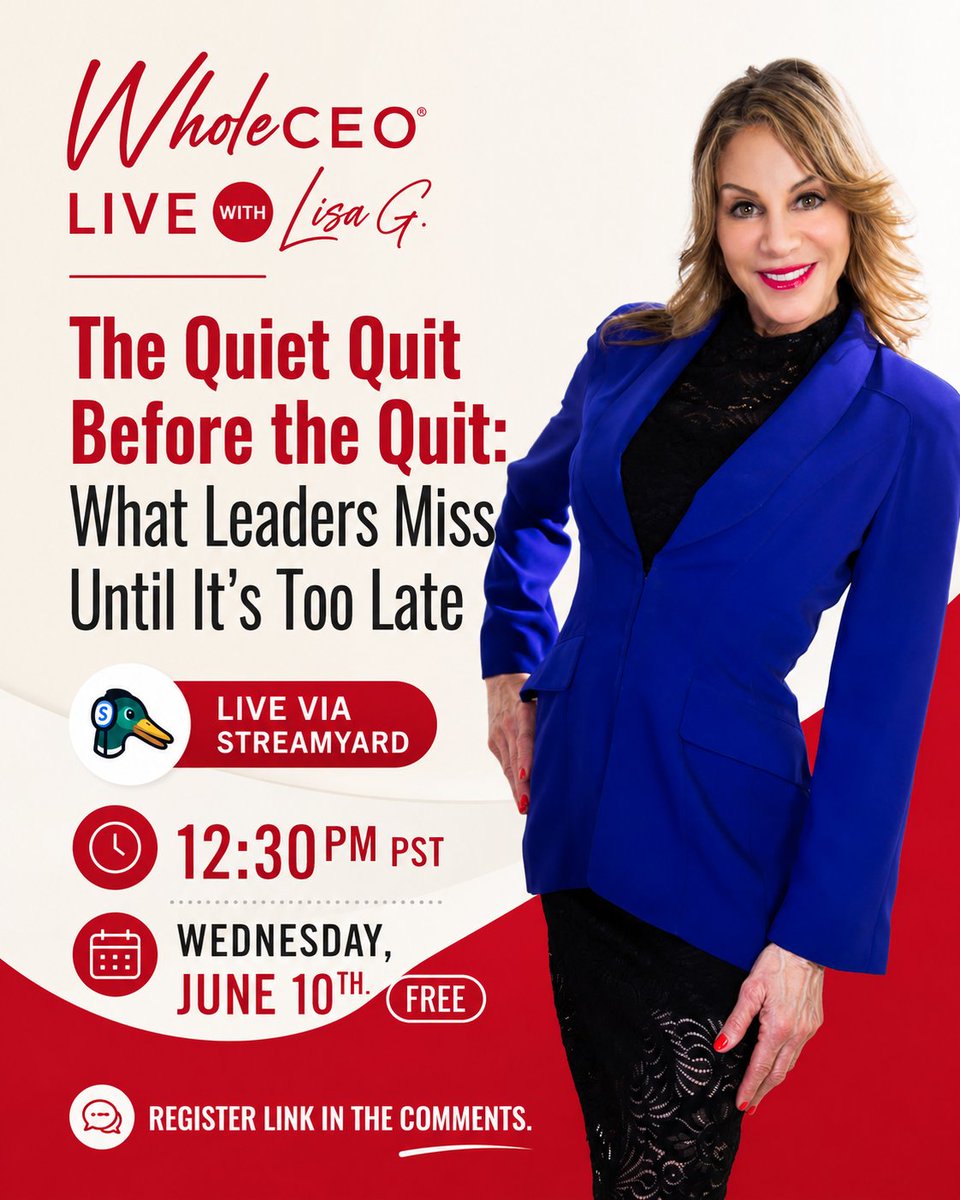 LisaGfit's tweet photo. The resignation letter is not the warning sign.
The silence 3 months before it is. When top performers stop volunteering ideas, asking questions, or going the extra mile, they may already be mentally leaving. Going live Wednesday 12:30 PM PST. https://t.co/WAU4HtCjOh