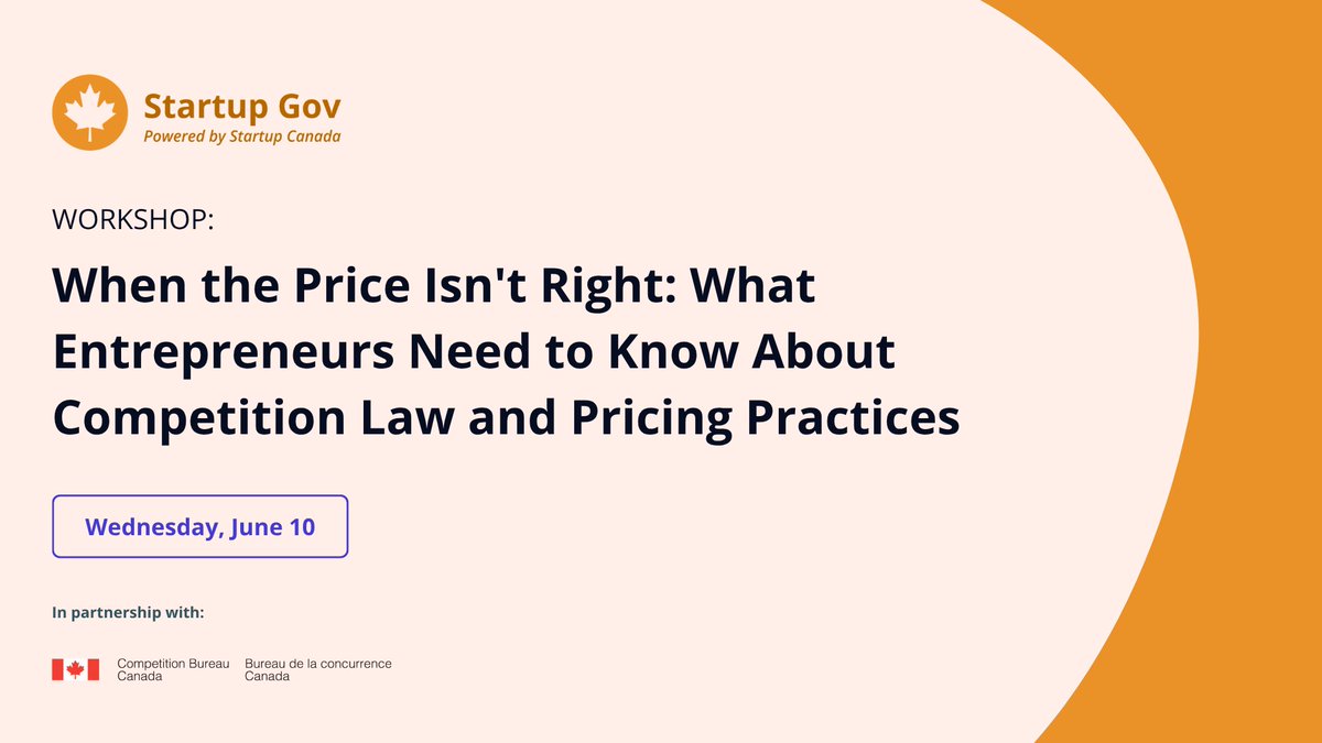 Startup_Canada's tweet photo. Tomorrow's the day! 🙌 Our free competition law workshop with @compbureau is happening June 10. 

Last chance to register: https://t.co/PPzzxz28yc

#StartupGov #CompetitionBureauCanada https://t.co/dLML3TOqlO