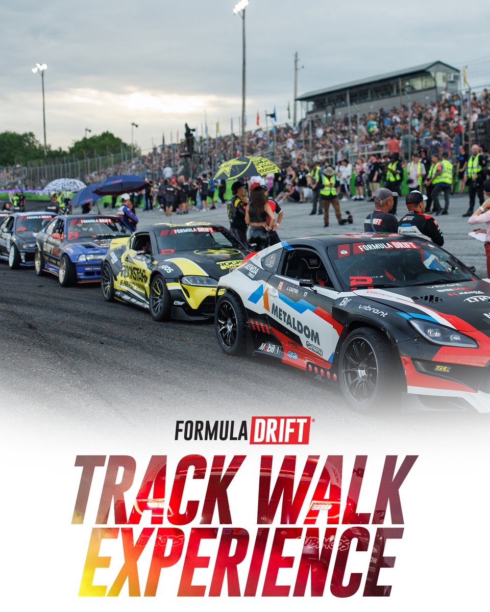 FormulaDrift's tweet photo. Stand on the track. Feel the layout. Then watch it disappear under smoke in the Top 16.

Join us for a Track Walk in Connecticut! Along the path, our team will explain the layout, judging, and zones.

Secure yours 🎟️: https://t.co/uHAFeaX82L

#FormulaD #FormulaDRIFT #FDCT https://t.co/rn23UT6CSb