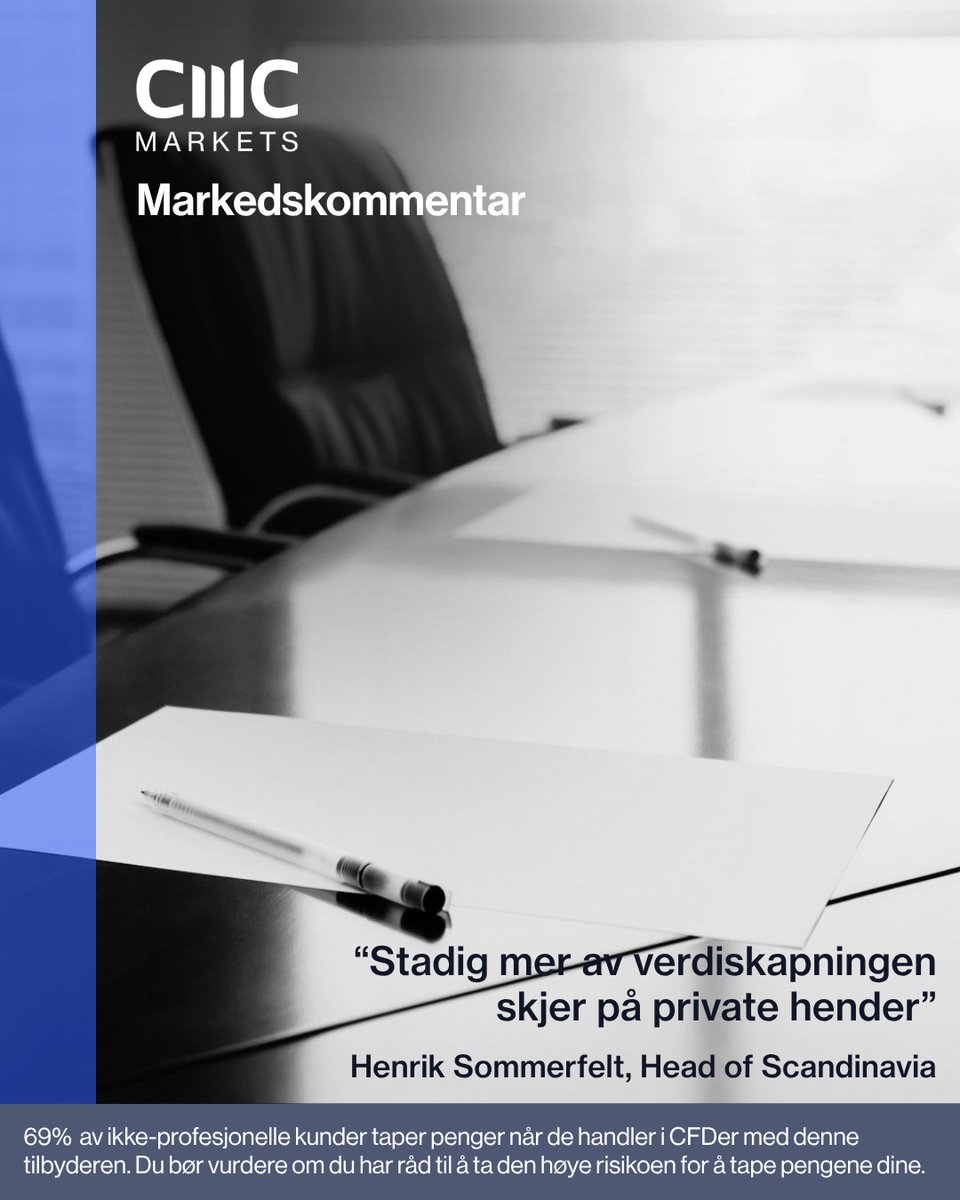 CMCMarketsNorge's tweet photo. Stadig mer verdiskapning skjer utenfor børs. Denne uken ser @H_Sommerfelt  nærmere på utviklingen i private markeder, historisk avkastning og hvorfor forventningene fremover bør være mer edruelige.
Les artikkelen her: https://t.co/ojgFXxBCd6

*69% av ikke-profesjonelles CFD-kontoer taper penger