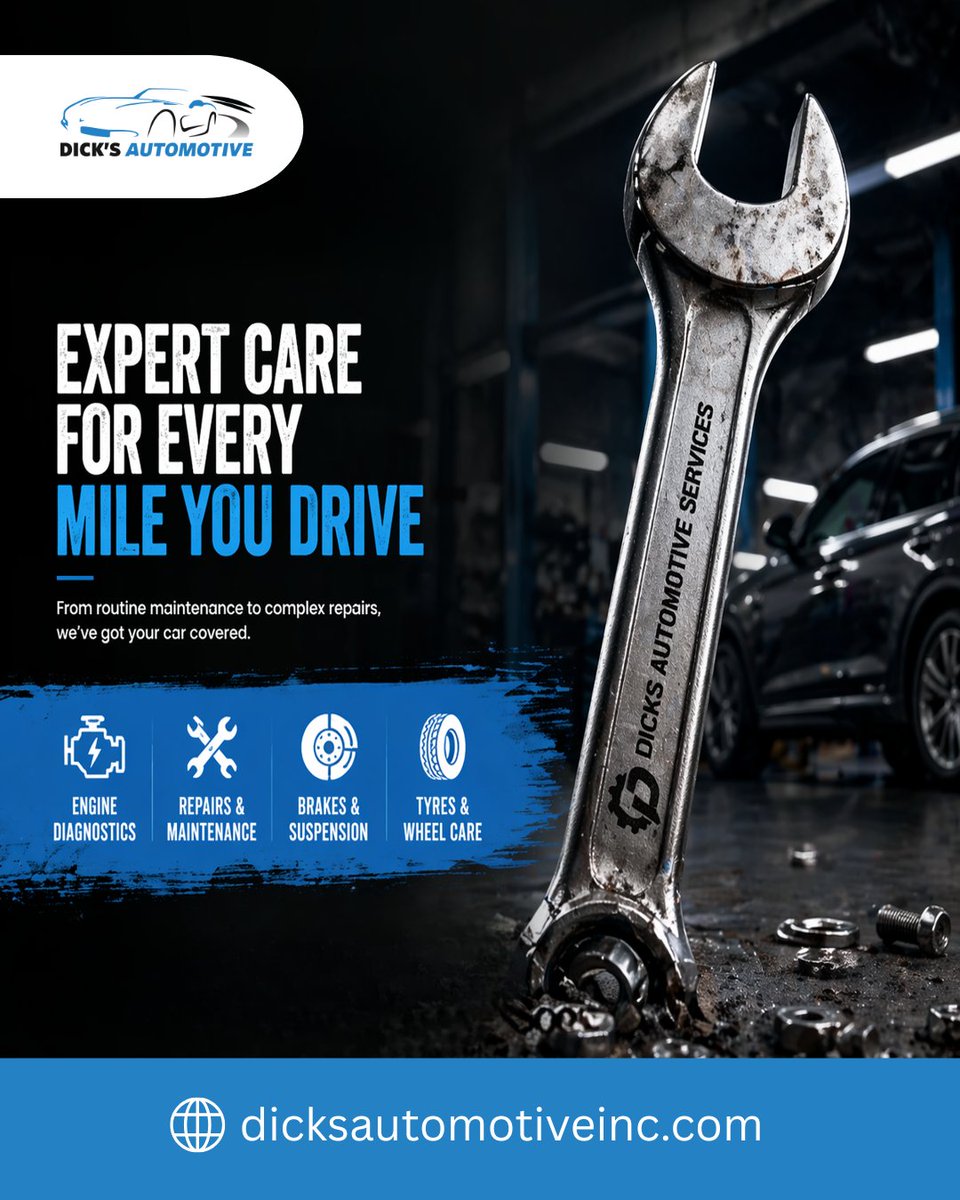 DicksAutomotive's tweet photo. Expert Care for Every Mile

From diagnostics to repairs, brakes, suspension, and tire care, Dick’s Automotive keeps your vehicle ready for the road with service you can trust.

Schedule your service today: https://t.co/L3zeJk2BnA

#DicksAutomotive https://t.co/ybDrkWvbIA