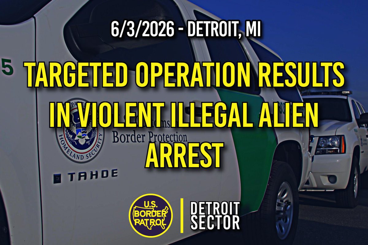 USBPChiefDTM's tweet photo. 6/3 – In a targeted enforcement action, Detroit Station agents arrested a criminal illegal alien from Venezuela in Detroit, MI. The subject's criminal history includes arrests for disorderly conduct and assault. He will be #deported.

Charge: 
* ALIEN INADMISSIBILITY
 
#DetroitSector #BorderPatrol #BorderSecurity