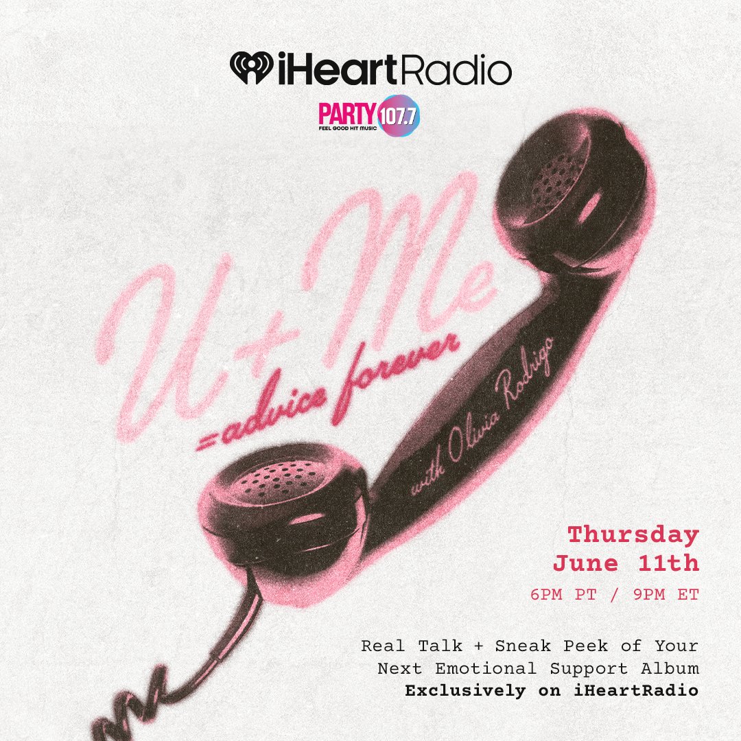 Party1077fm's tweet photo. #OliviaRodrigo is taking over &amp; we have her new music before anyone else!

She’ll answer questions about your relationship &amp; you’ll hear new songs, so join the PARTY Thurs 6/11 at 9pm!

LISTEN: https://t.co/qbm224LKCT

#PARTY1077
#iHeartRadio
#YouSeemPrettySadForAGirlSoInLove https://t.co/0lXo6XpsUe