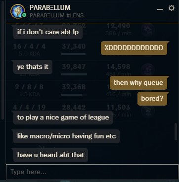 bricc911's tweet photo. Hi @drewlevin pls check this game 7881528984, PΛRΛBΞLLUM#LENS legit sabotages the game by always going opposite side of any teamfight, tiltpushing with Lillia instead of doing baron after ACE, and letting team 4v5 all the time. Then, in dm's he says it's "uninteresting game" https://t.co/OnrHcZdS5b