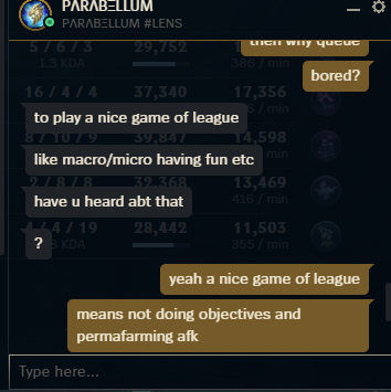 bricc911's tweet photo. Hi @drewlevin pls check this game 7881528984, PΛRΛBΞLLUM#LENS legit sabotages the game by always going opposite side of any teamfight, tiltpushing with Lillia instead of doing baron after ACE, and letting team 4v5 all the time. Then, in dm's he says it's "uninteresting game" https://t.co/OnrHcZdS5b