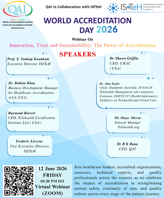 COHSASA's tweet photo. For World Accreditation Day, join QAI and the International Society for Telemedicine & eHealth (ISfTeH) for an important discussion on quality, safety, and standards in telehealth services.

Discover how digital accreditation and training can strengthen telehealth services and learn which organisations can support your journey.

📆 12 June 2026
⏰ 12:00pm UTC
💻 Register here: https://t.co/NcPS70k02V

#WorldAccreditationDay #Telehealth #DigitalHealth #HealthcareQuality #Accreditation #PatientSafety