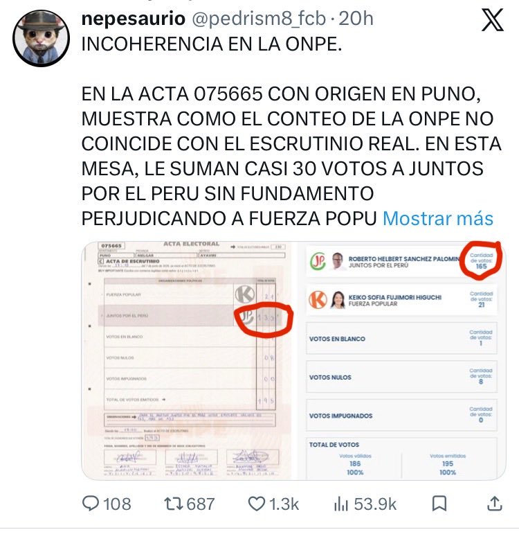 VeritatisPeru26's tweet photo. Todas de Puno.
No les basta con inflar votos en mesa. También inflan votos al digitar.
Por favor revisen los que puedan en la web de @ONPE_oficial que los votos de Sanchez del acta coincide con el monto digitado. 

@luchogalarreta 

Está es la web: 

Fuente: Plataforma del Estado Peruano https://t.co/KWdB7dlFao
