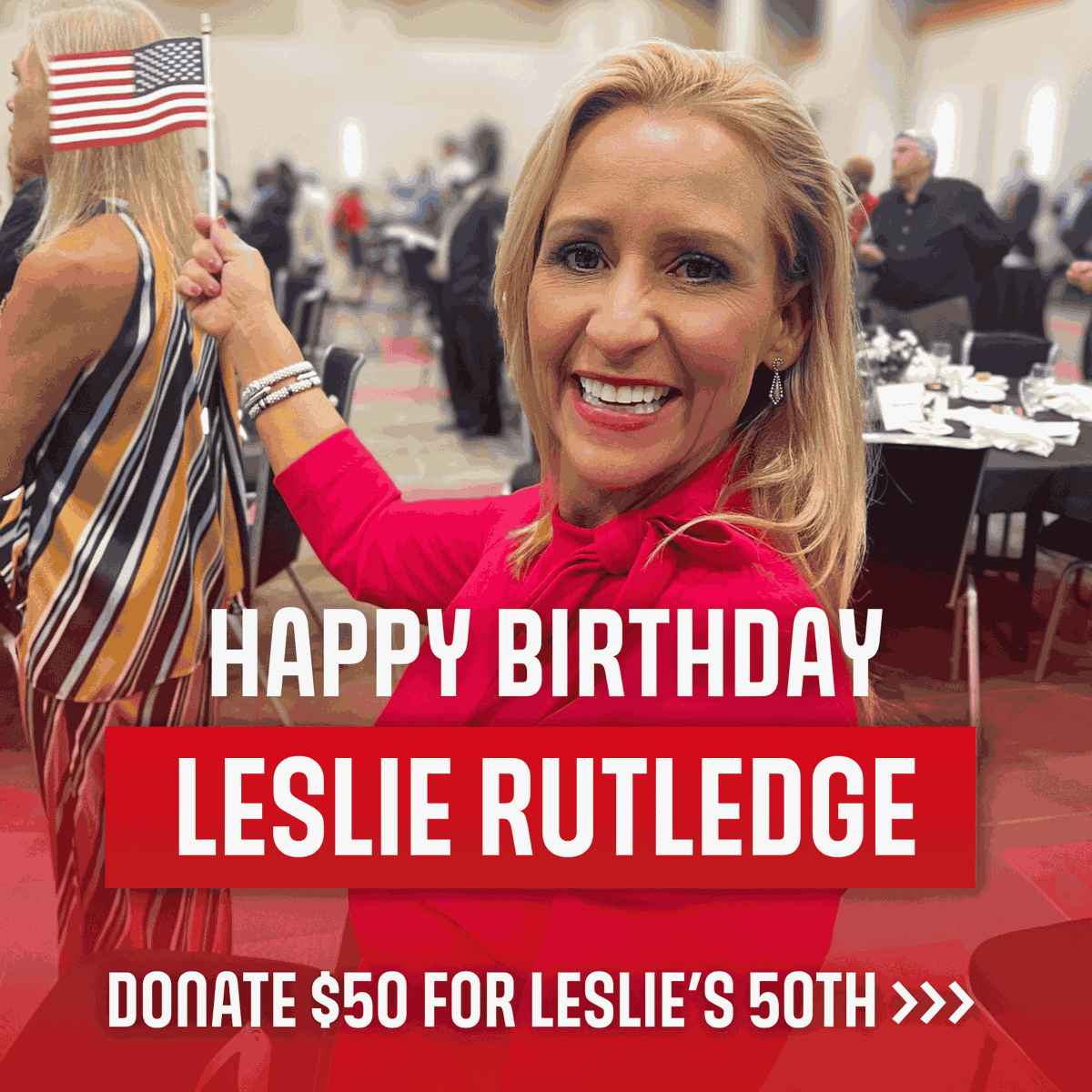 LeslieRutledge's tweet photo. 🎉 Today is Leslie Rutledge's 50th Birthday! 🎉

Join us in celebrating Leslie and her years of fighting for Arkansas families and defending conservative values.

To mark this special milestone, we're asking supporters to make a $50 contribution in honor of Leslie's 50th birthday.

-Team Rutledge

Donate $50 for Leslie's 50th Birthday >>> https://t.co/FKx5VayG88