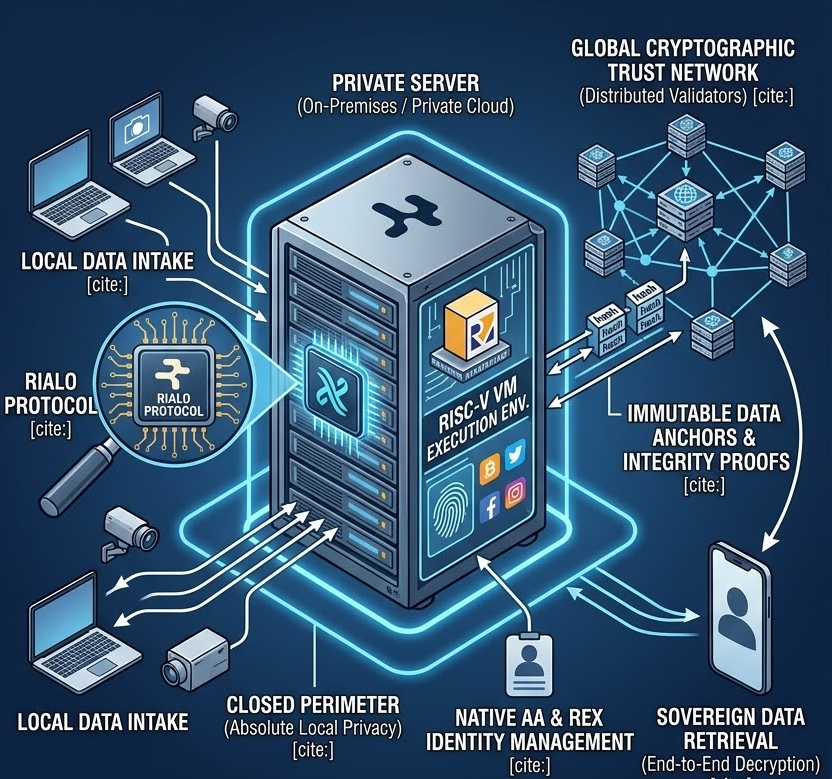 STMTP95's tweet photo. 🔒 Rearchitecting Data Security: From Isolated Private Servers to Protocol-Enshrined @RialoHQ  Infrastructure
For years, enterprises and privacy-conscious users have relied heavily on Private Servers (On-Premises / Private Cloud) as the ultimate shield for data security. The logic was simple: keeping data within a closed perimeter prevents external leaks. However, in today's hyper-connected landscape, isolated private servers face massive operational hurdles—ranging from complex port forwarding vulnerabilities to a lack of native, cross-organization verifiability.

By rearchitecting traditional private server frameworks and connecting them directly through the Rialo Protocol, developers can build an immutable, Sovereign Data Infrastructure that maintains absolute local privacy while gaining global cryptographic trust.

1️⃣ The Vulnerabilities of Traditional Private Servers
While private servers excel at keeping data out of public cloud data centers, they suffer from critical architectural bottlenecks:

The Port Forwarding Trap: To access data remotely, administrators are forced to open network ports or maintain complex VPNs. This leaves the private server exposed to automated IP scanners and brute-force entry points.

Lack of Data Integrity Proofs: If an internal bad actor or an advanced persistent threat (APT) breaches the server and alters a log, a database entry, or an video frame, there is no decentralized ledger to prove the data was tampered with.

Centralized Access Control: Traditional identity management (passwords, centralized IAM) remains highly susceptible to credential stuffing and phishing attacks.

2️⃣ The Rialo Rearchitecture: Connecting Private Infrastructure
Integrating the Rialo Protocol natively restructures the data flow of a private server. Instead of treating the private server as an isolated, passive vault, it transforms it into an Active Secure Node within a globally verified ecosystem.