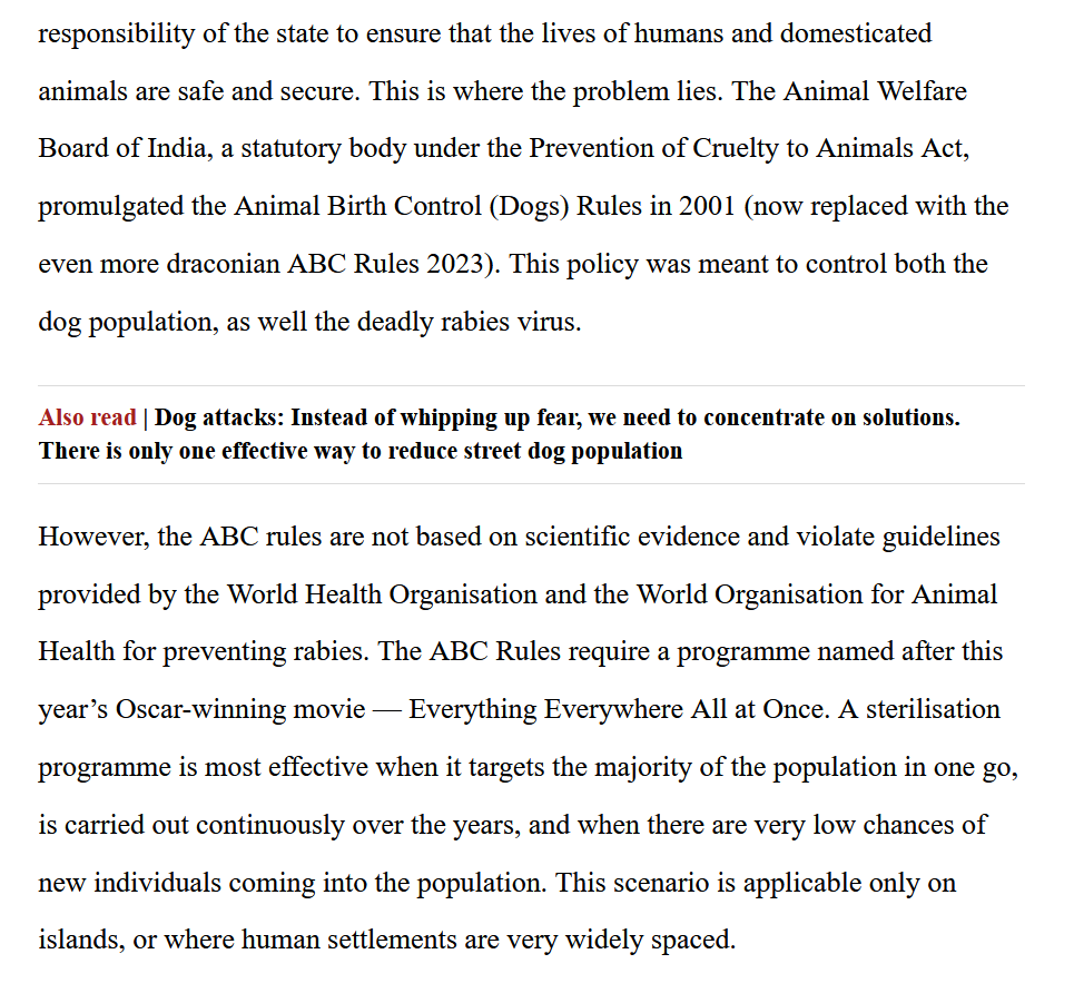 PikeWala's tweet photo. 🚨Must read. 
This premium article by Dr Abi T Vanak, Animal Ecologist &amp; Conservation Biologist who understands the real causes and a long term solution for the #StrayDogMenace in India. He explained the problem with ABC rules and stray dog feeding. https://t.co/poh7l4RD14