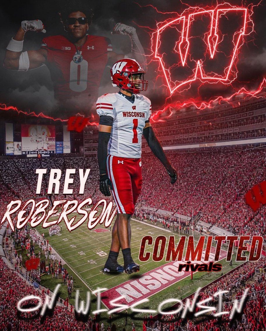 Evan_Flood's tweet photo. BREAKING: Three-star safety Trey Roberson has committed to Wisconsin.

The Texas native chose the #Badgers over TCU, Vanderbilt, and UCF.

https://t.co/VYME13kQWx https://t.co/pW1rBrh51Q