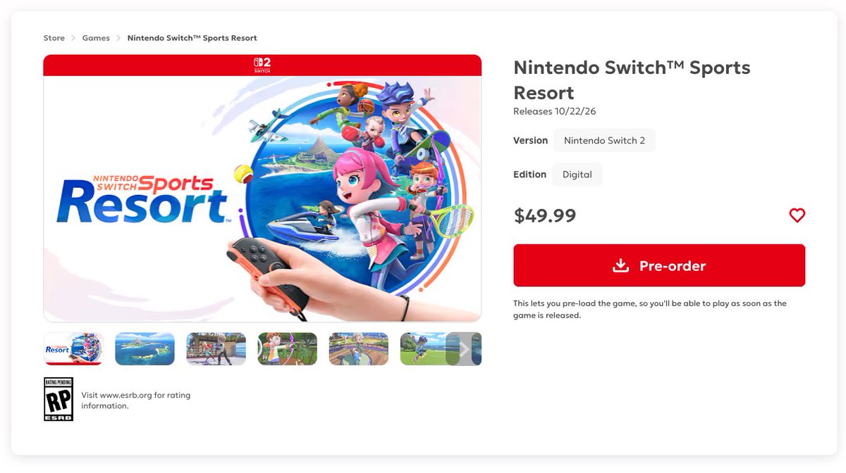 Nintendeal's tweet photo. Nintendo Switch Sports Resort is $49.99 https://t.co/qGd7iHRXsx https://t.co/lUDniWW55U
