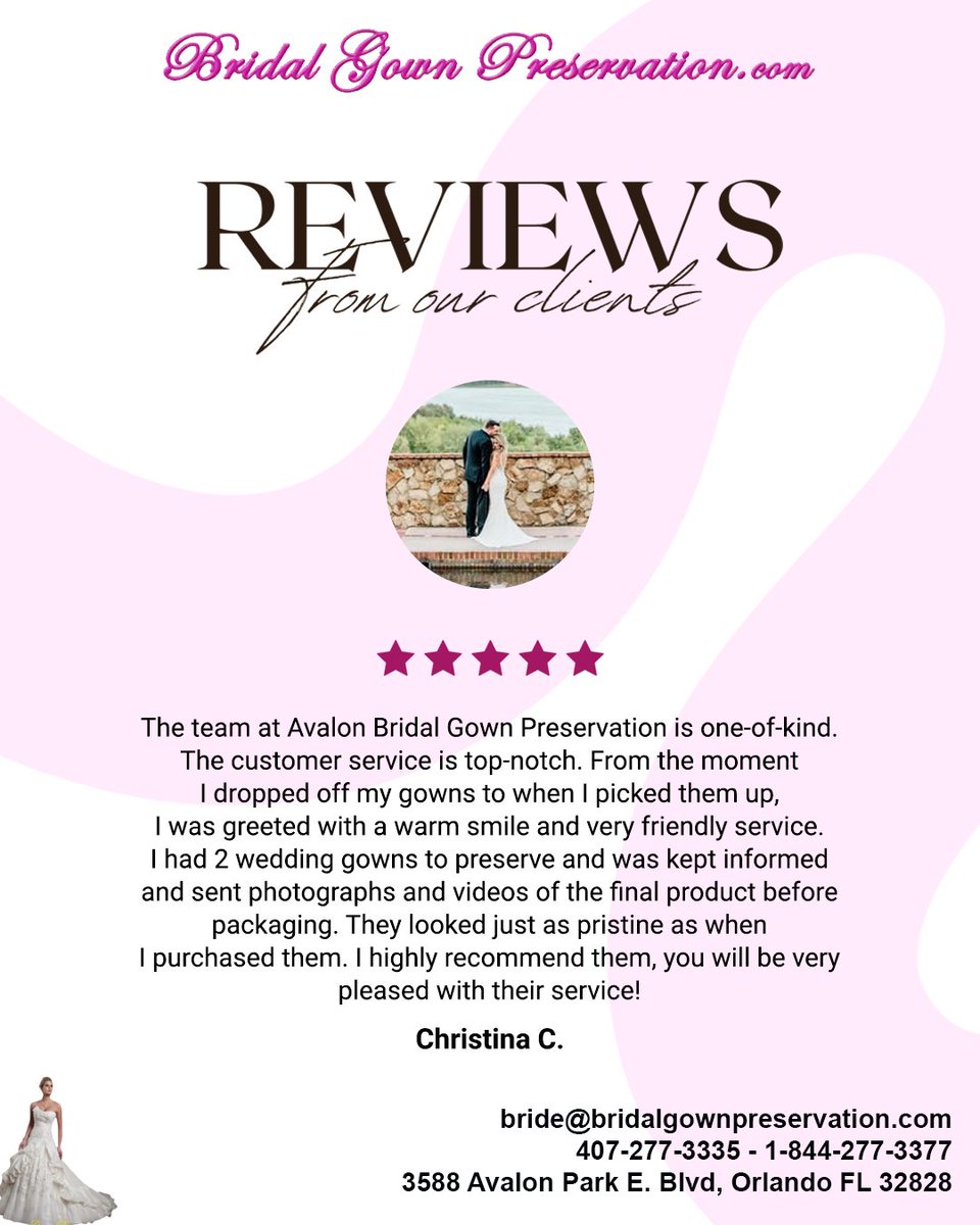 bridalgownpres's tweet photo. Nothing means more to us than the words of happy brides. 🤍
From expert gown preservation to attentive customer service, we are honored to help preserve the memories that matter most. Thank you for trusting us with your treasured wedding gowns. ✨ https://t.co/O5lnzXShjf