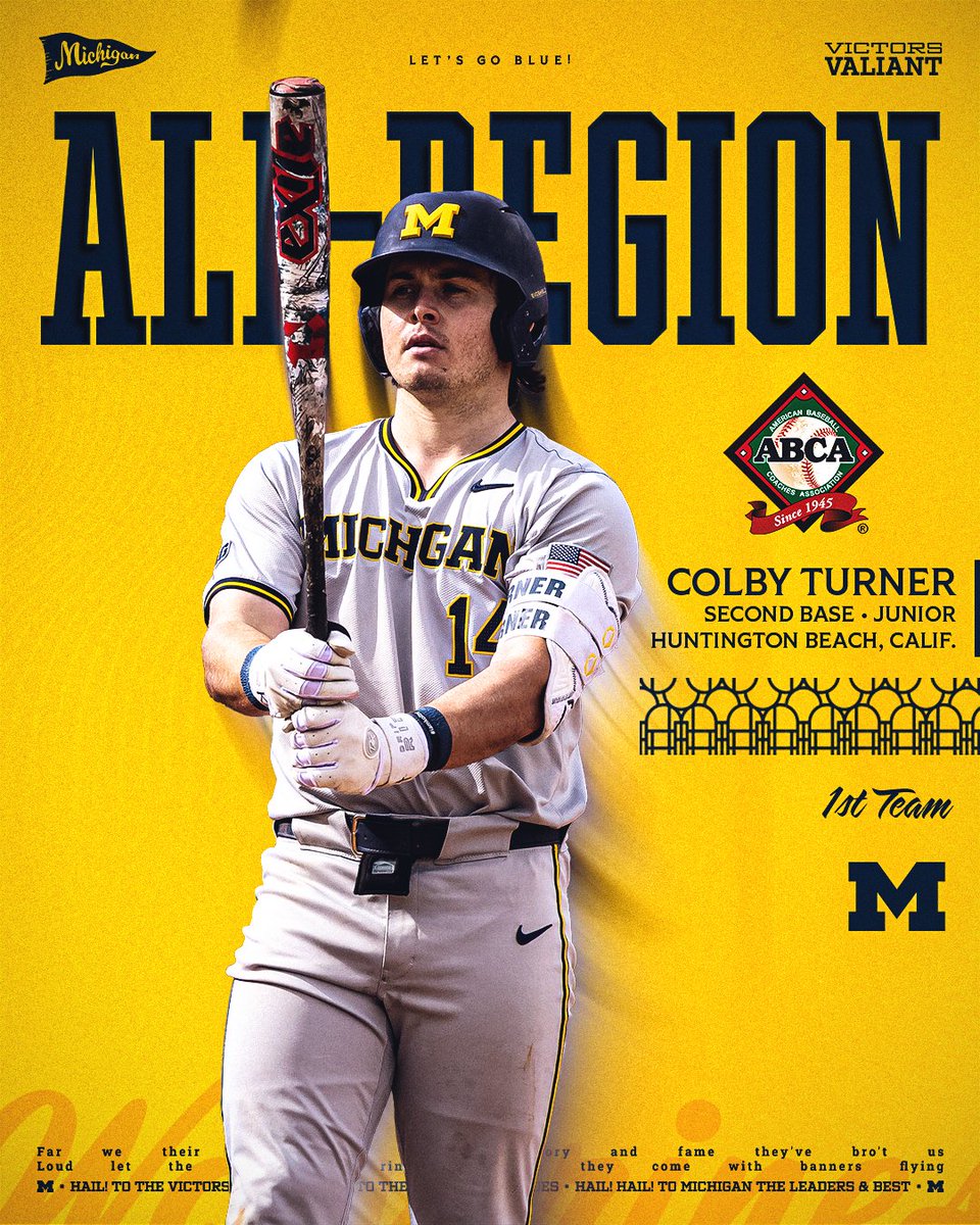 umichbaseball's tweet photo. All-Region Selection! 

Colby Turner was just selected to the @ABCA1945
 All-Region Team at second base! 

Release: https://t.co/lnbgbyLmr7

#GoBlue https://t.co/YqBuqzO6yC