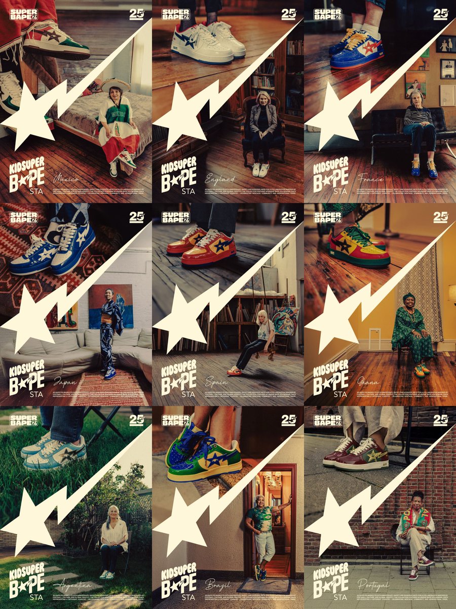 ModernNotoriety's tweet photo. KidSuper x BAPE "SUPERBAPE CUP" Collection 🏆⚽️

🇺🇸 USA
🇲🇽 Mexico
🏴󠁧󠁢󠁥󠁮󠁧󠁿 England
🇫🇷 France
🇯🇵 Japan
🇪🇸 Spain
🇬🇭 Ghana
🇦🇷 Argentina
🇧🇷 Brazil
🇵🇹 Portugal

🗓️ June 11th https://t.co/y5c2dAxlst