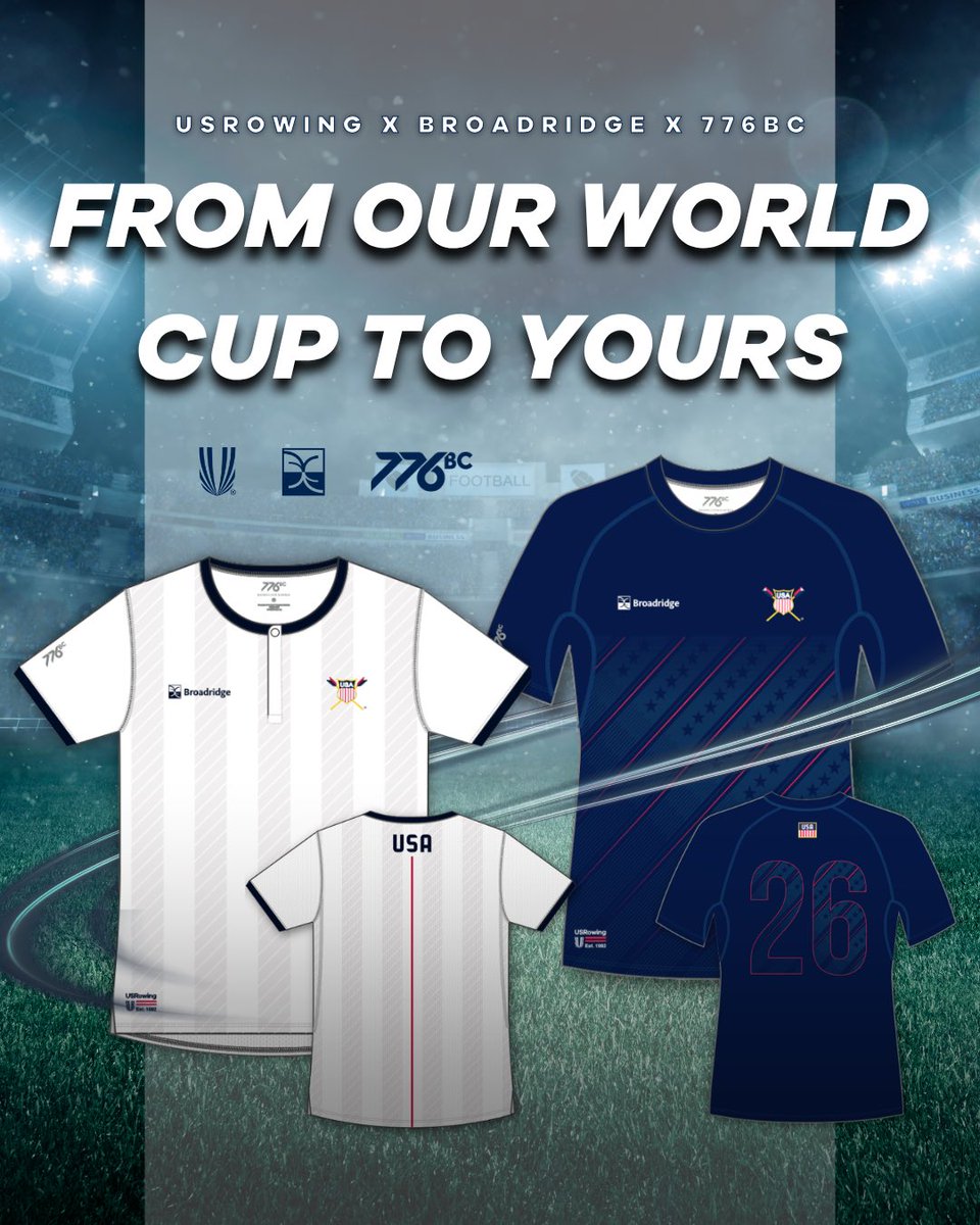 usrowing's tweet photo. USRowing and Broadridge Financial Solutions have teamed up with 776BC to launch a first-of-its-kind jersey collaboration ahead of the 2026 USRowing Youth National Championships. 🚣⚽️

This first-of-its-kind sponsorship activation for USRowing blends the energy of international sport culture with the spirit of the rowing community, while celebrating the arrival of the 2026 FIFA Men's World Cup in the United States this summer.

The limited-edition jersey will debut at Youth Nationals and be available in limited quantities onsite at Nathan Benderson Park.

Pre-orders are also open through the 776BC website throughout the Youth National Championships event, closing at the end of the day on Sunday, June 14.

Get yours before they're gone ➡️ https://t.co/0sRMKRAws7