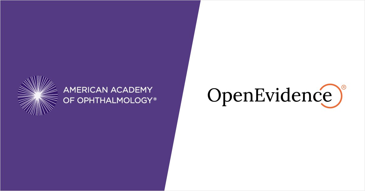 EvidenceOpen's tweet photo. Ophthalmology is a field where the right answer lives three layers down. Not “treat glaucoma,” but which target pressure, for which optic nerve, given which visual field trend, in a patient who can’t tolerate first-line drops.

Starting today, the American Academy of Ophthalmology’s Preferred Practice Patterns are integrated into OpenEvidence. Decades of subspecialty judgment from the world’s largest eye physician and surgeon association, now cited and searchable alongside peer-reviewed literature.

When an ophthalmologist asks a question at the point of care, the @aao_ophth authoritative guidance is right there in the answer, every claim cited back to the source.