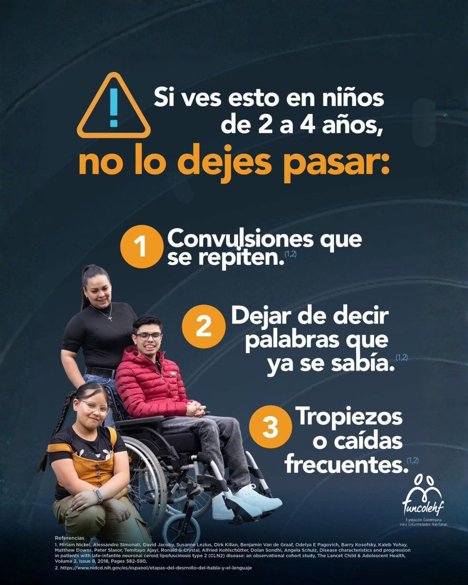 BattenFuncolehf's tweet photo. Santiago recibió su diagnóstico tarde. María Paula, gracias a esa experiencia, pudo iniciar seguimiento de forma oportuna
La #EnfermedadDeBatten puede avanzar rápido
Compartir información ayuda a que más familias lleguen antes al diagnóstico
#BattenDay #EnfermedadesRaras https://t.co/cUb5tsMVC8