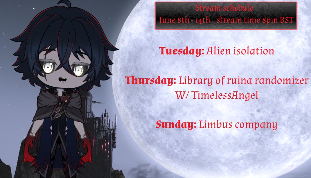 UnleashedFuil's tweet photo. This weeks schedule I'm continuing Alien isolation preparing myself the best I can for the upcoming horror of evading a swarm of Xenomorphs and then it's back to the dark rpg fun with the Ruina randomizer with TImeless &amp; trying to finish Limbus' new railway. https://t.co/to3mS1JGY6